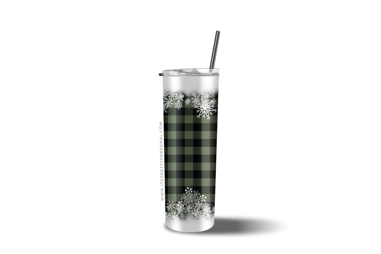 #12 CLEAR 20oz- Green Buffalo Plaid Snow- 9.4" x 8" Pattern Vinyl Wrap (IPP EXCLUSIVE!)
